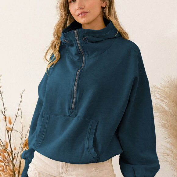 Hooded sweatshirt, athletic hoodie, zip-up drawstring, long-sleeved top, jacket - Picture 2 of 5